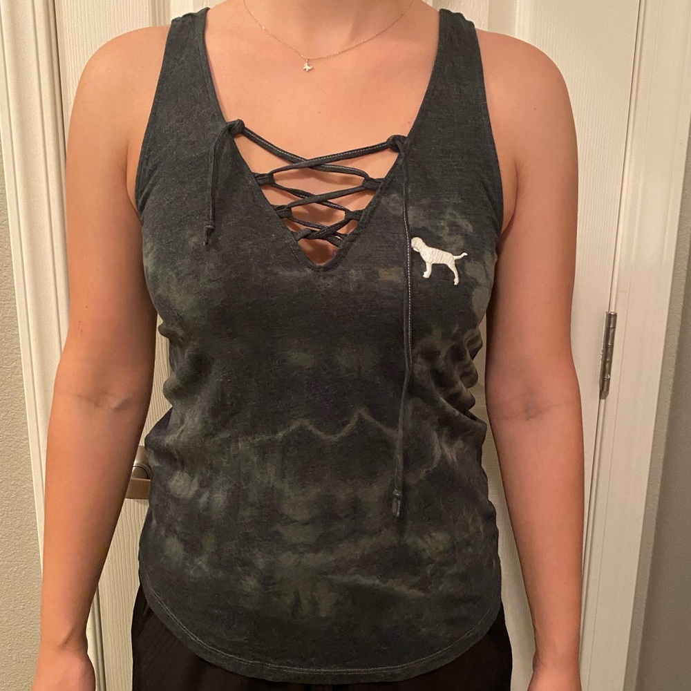 Green Tie Dye Tank top with tie detailing in front